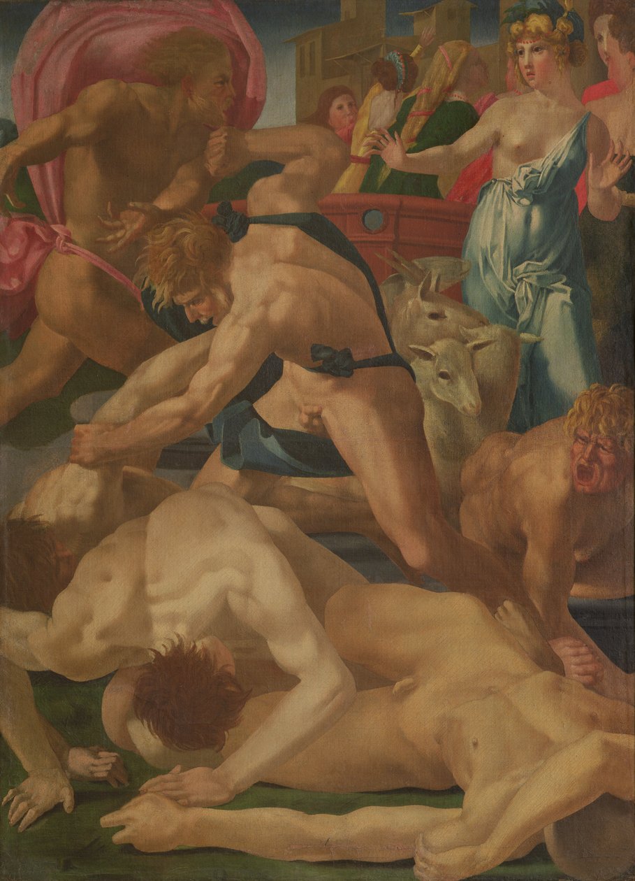 Mozes verdedigt de dochters van Jethro, ca. 1523 door Giovanni Battista Rosso Fiorentino
