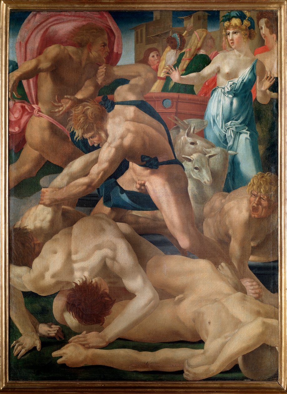 Mozes verdedigt de dochters van Jethro door Giovanni Battista Rosso Fiorentino