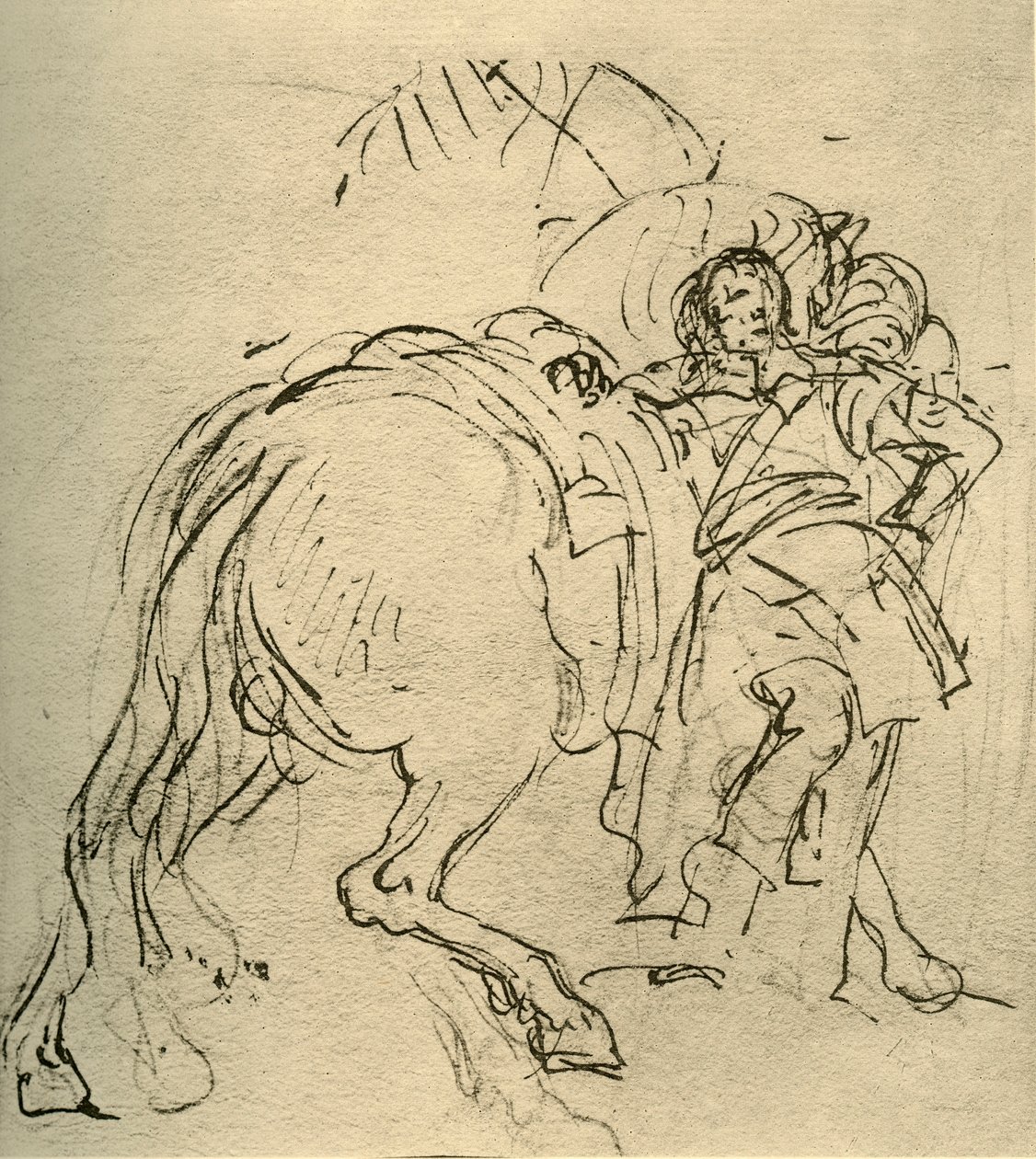 Een ruiter leunend op zijn paard door Giovanni Battista Tiepolo