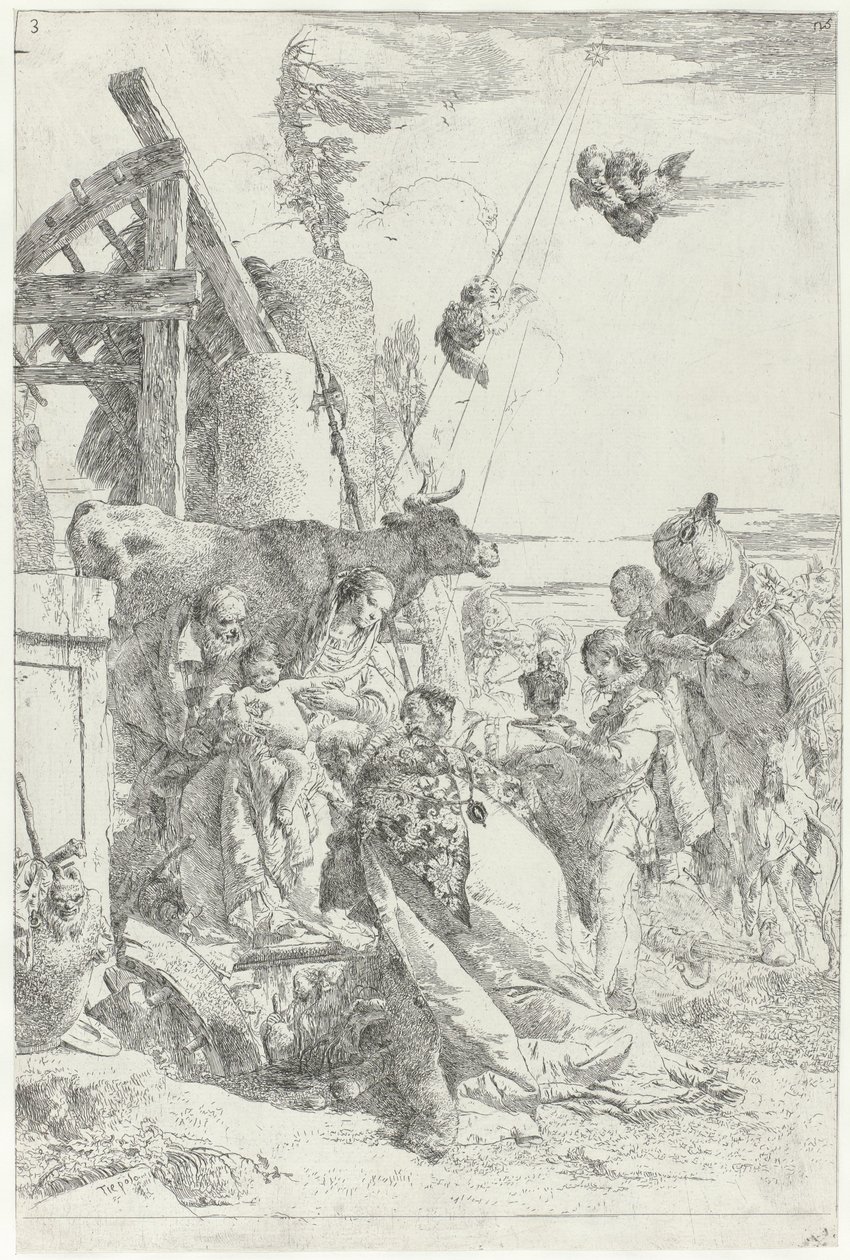 Aanbidding van Christuskind door drie koningen door Giovanni Battista Tiepolo