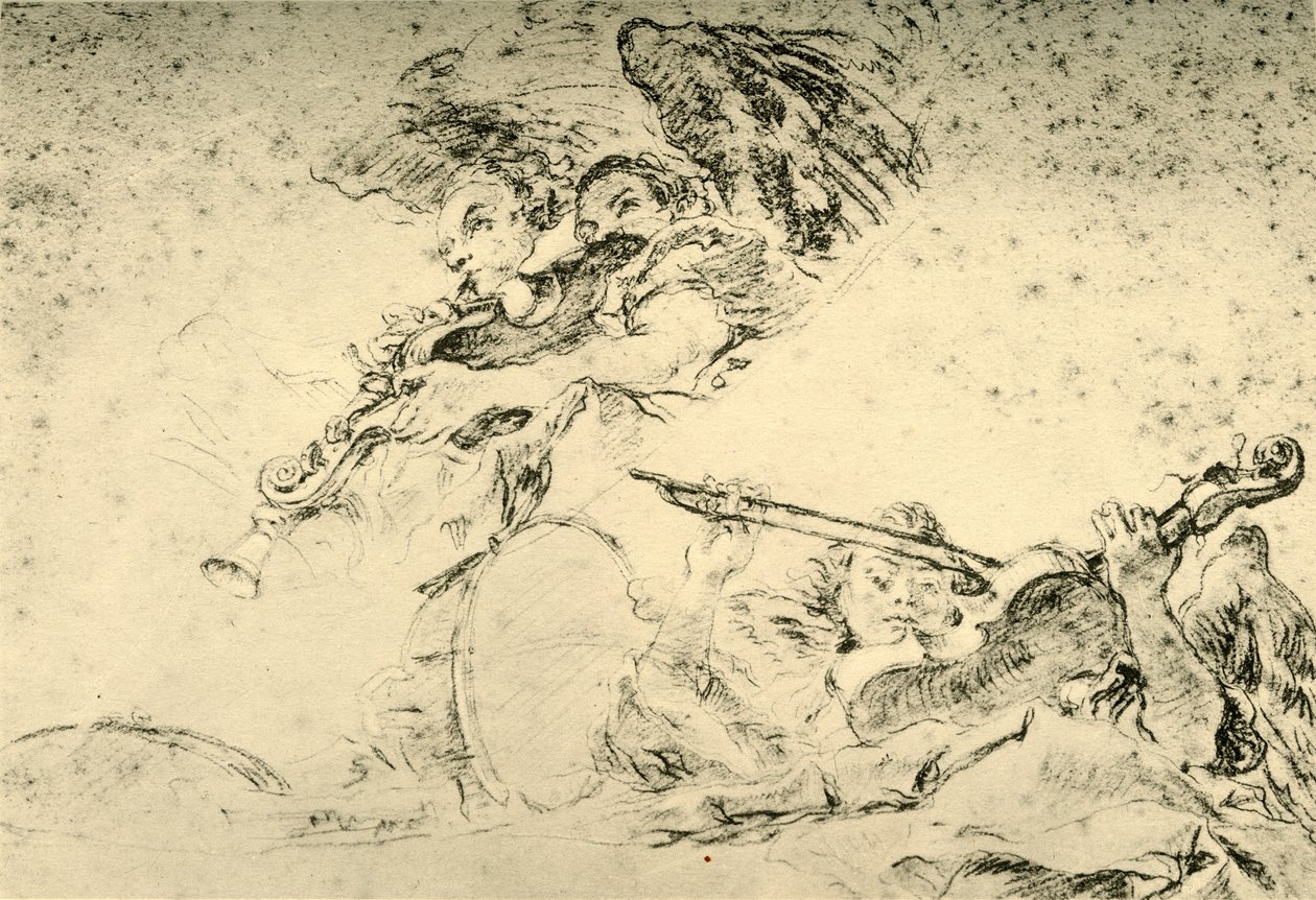 Engelen die muziekinstrumenten bespelen, ca. 1755, 1928 door Giovanni Battista Tiepolo