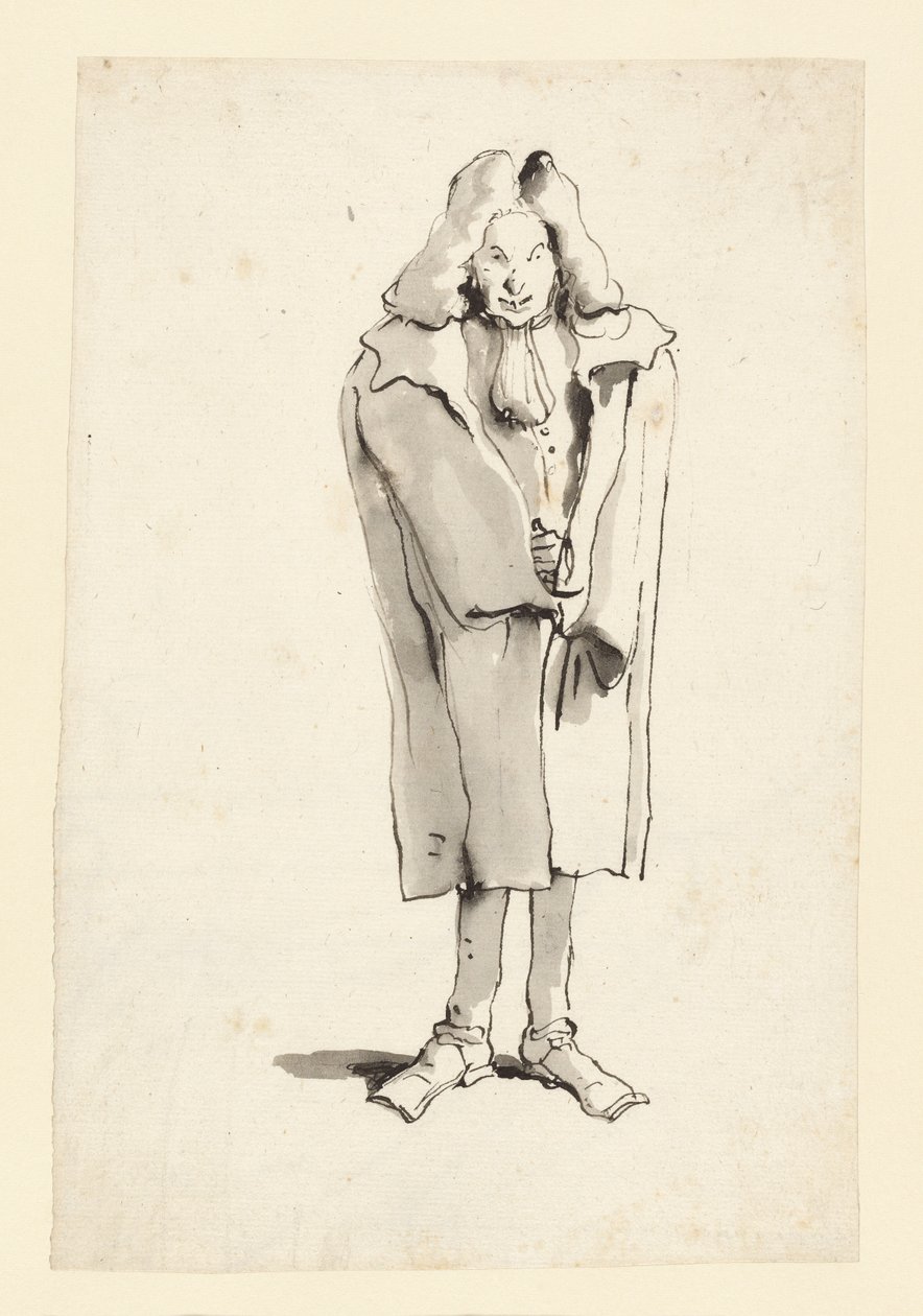 Karikatuur van een man met een overjas door Giovanni Battista Tiepolo