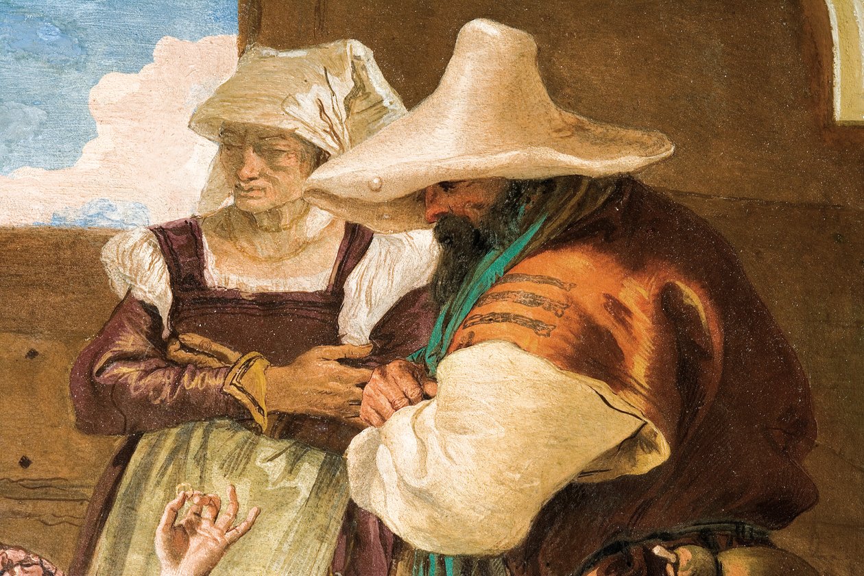Detail (Angelica en Medoro Nemen Afscheid van de Boeren), uit de Kamer van Orlando Furioso in de Palazzina door Giovanni Battista Tiepolo