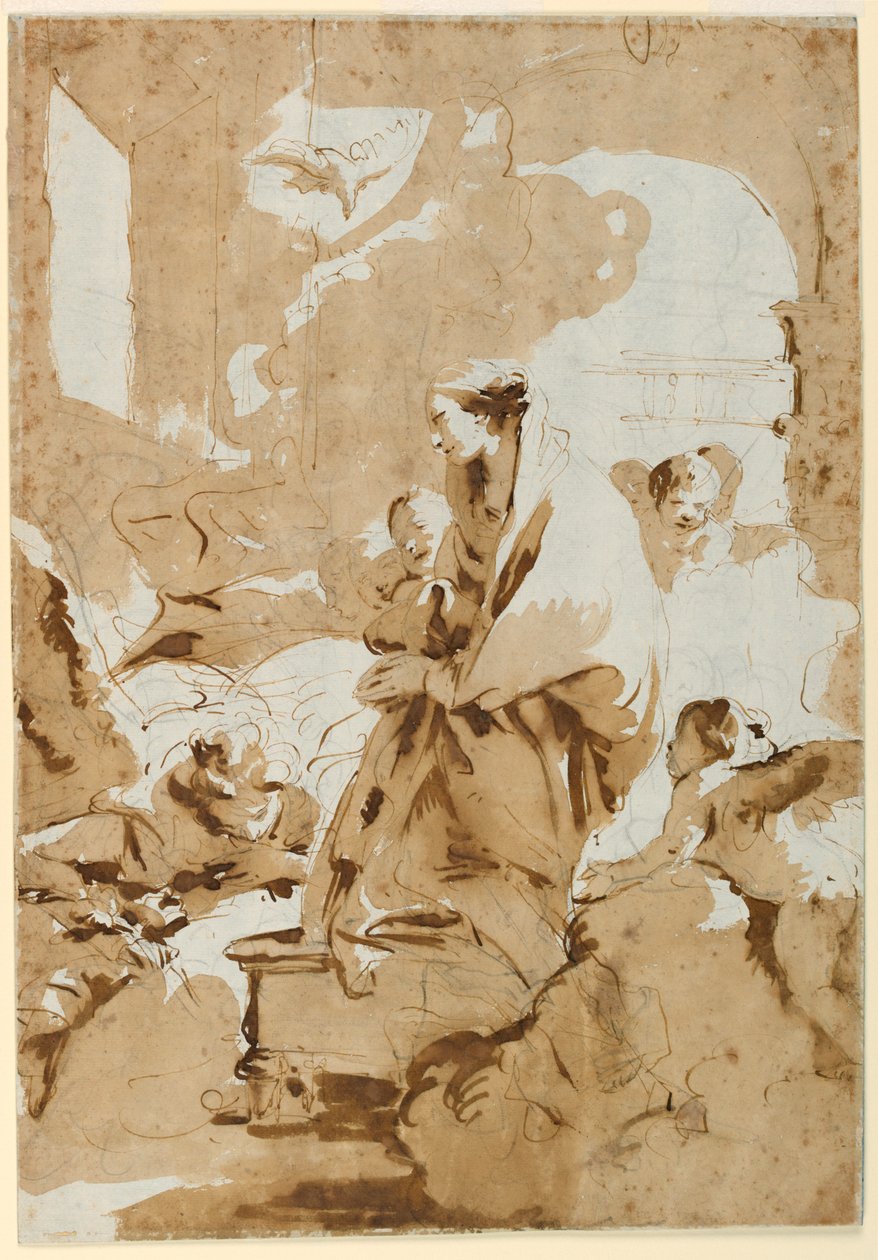 Tekening, De Annunciatie, ca. 1732 door Giovanni Battista Tiepolo