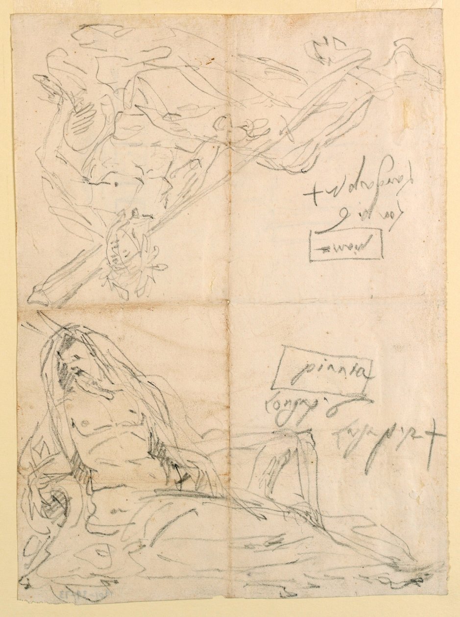 Tekening, Twee schetsen van riviergoden, ca. 1750 door Giovanni Battista Tiepolo