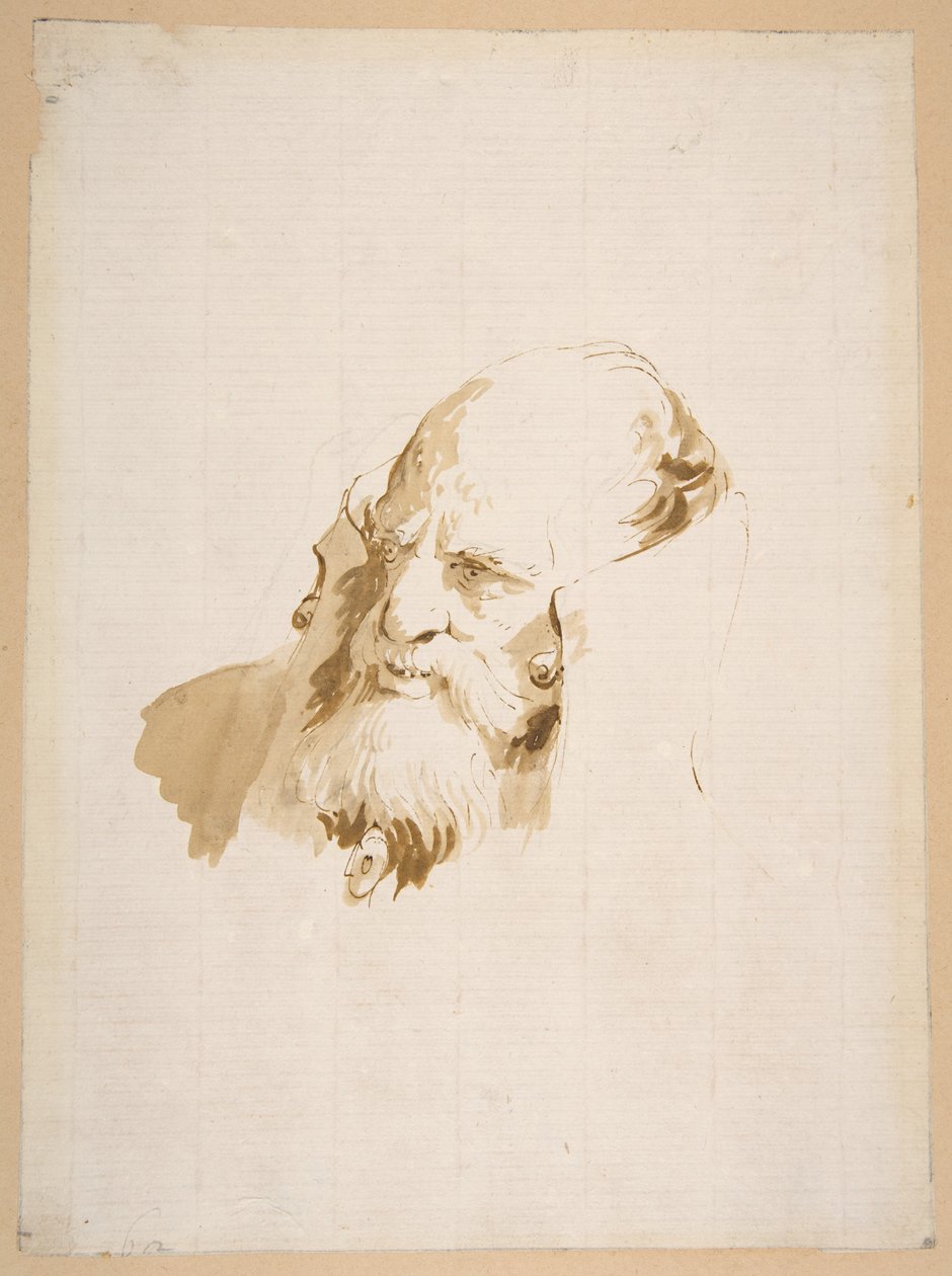Hoofd van een man met een hoge kraag door Giovanni Battista Tiepolo