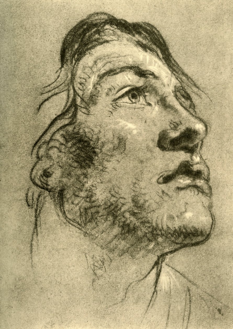 Hoofd van een jonge man, bijna in profiel en omhoog kijkend door Giovanni Battista Tiepolo