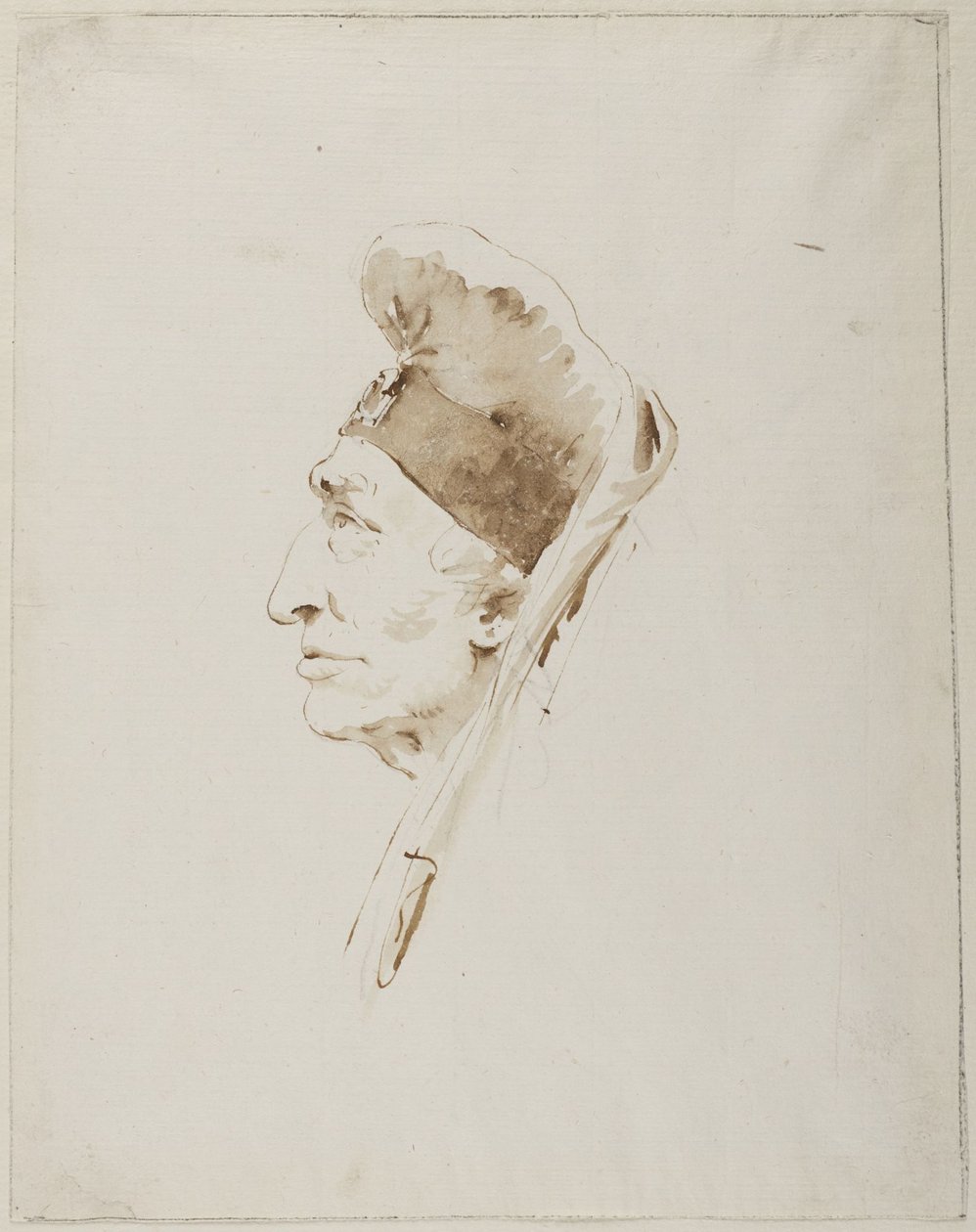 Profiel van het hoofd van een oude man met een exotische hoofdtooi door Giovanni Battista Tiepolo