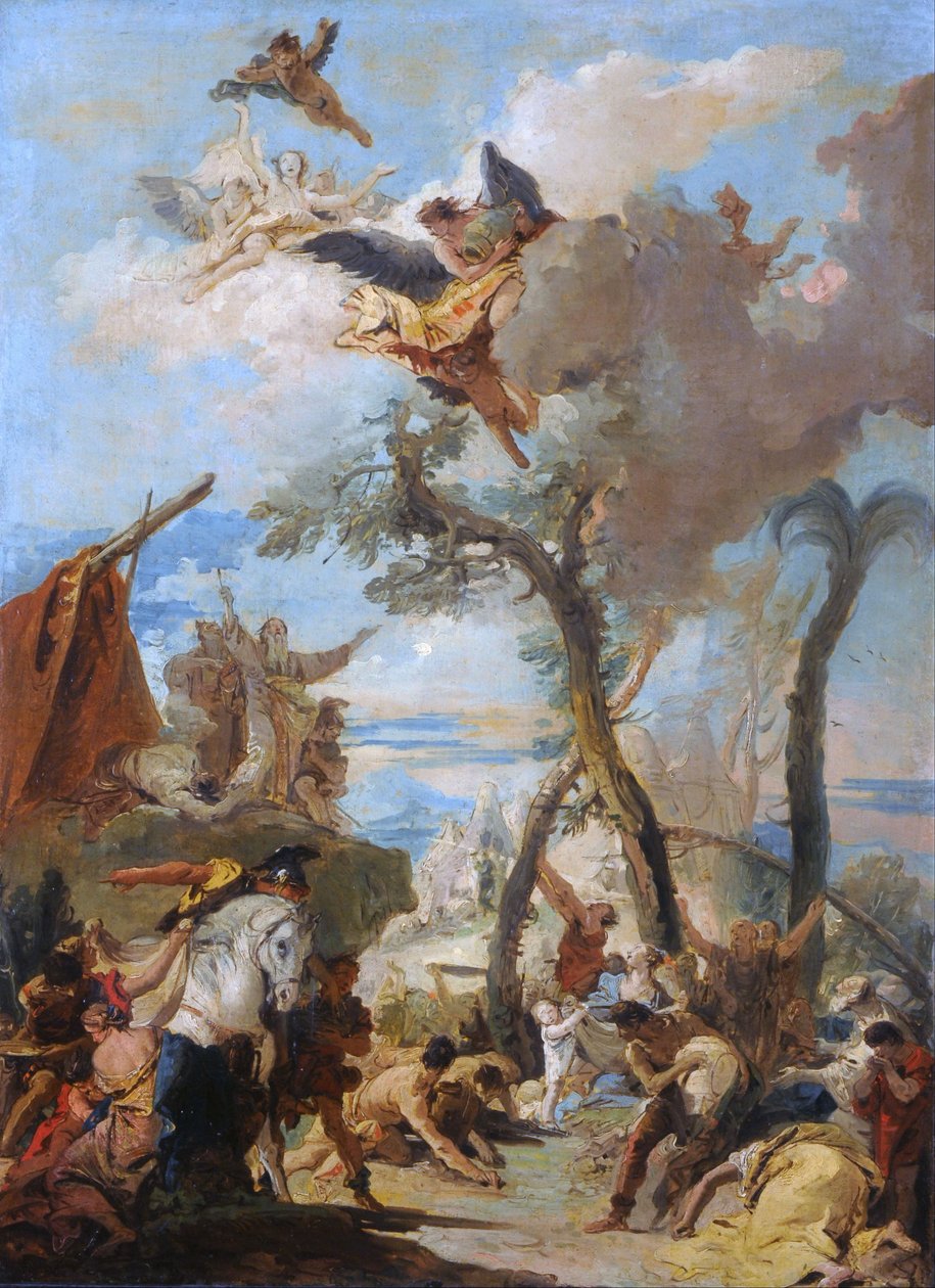 De Hebreeën verzamelen manna in de woestijn (schets) door Giovanni Battista Tiepolo