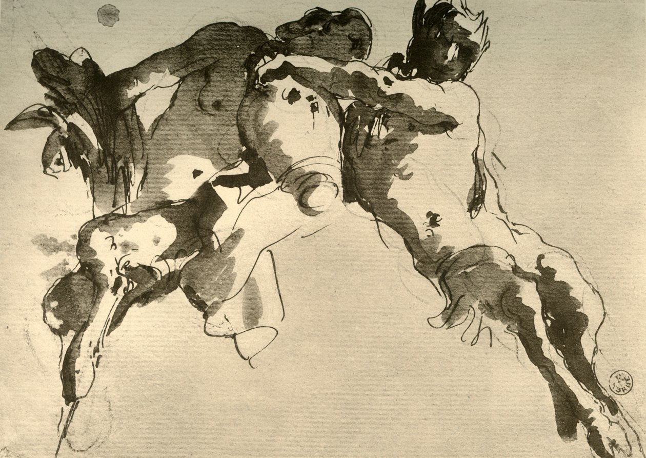 Mannelijke en vrouwelijke faun met amphora, midden 18e eeuw, 1928 door Giovanni Battista Tiepolo