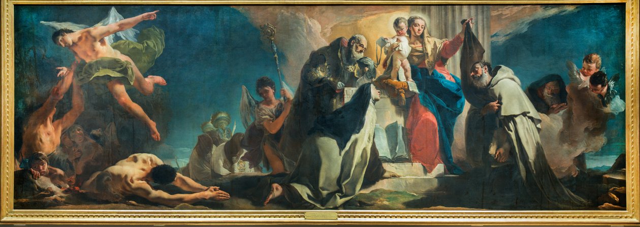 Onze Lieve Vrouw van Karmel tussen Heiligen Simon Stock, Teresa van Avila, Albert van Vercelli, de Profeet Elia en de Zielen van het Vagevuur door Giovanni Battista Tiepolo