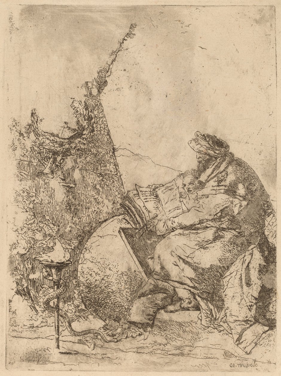 Filosoof Zittend, met Globe, Boek en Kompas door Giovanni Battista Tiepolo