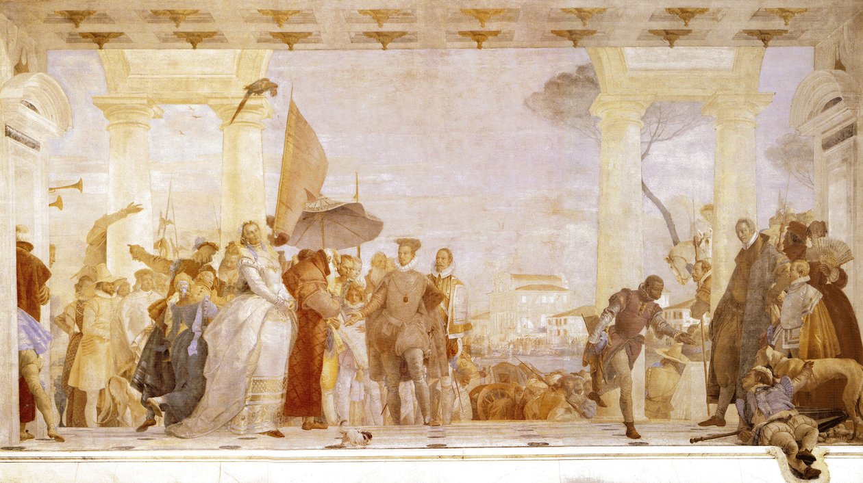 Ontvangst van Hendrik III in de Villa Contarini. door Giovanni Battista Tiepolo