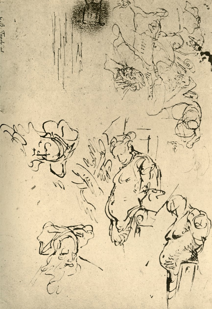 Satyr Herms en Oosterse hoofden, midden 18e eeuw, 1928 door Giovanni Battista Tiepolo
