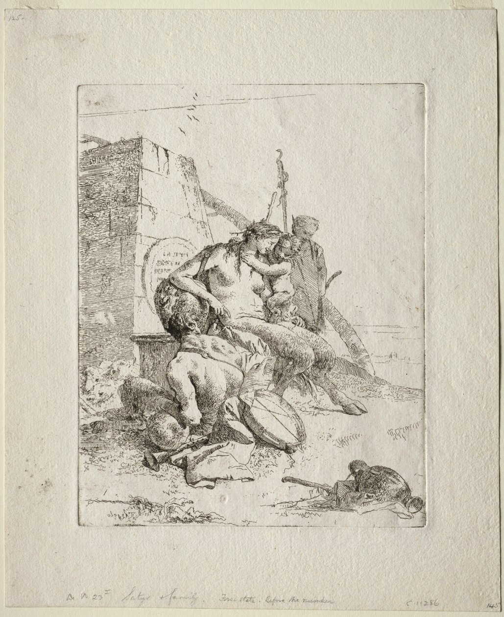 Scherzi: Satyr Familie met de Obelisk door Giovanni Battista Tiepolo