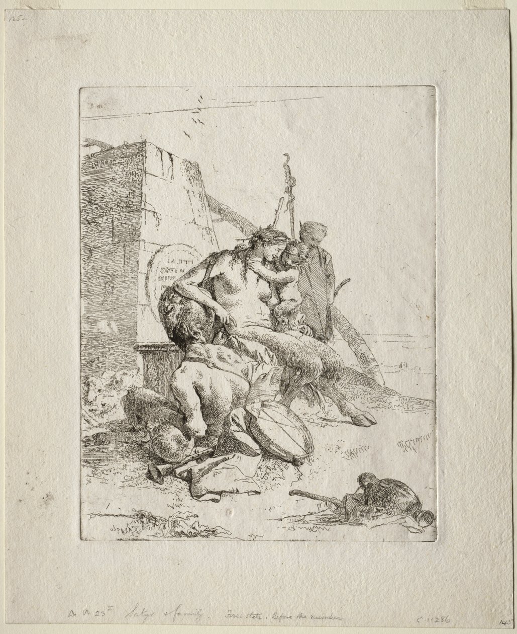 Scherzi di Fantasia: Satyrfamilie met de Obelisk door Giovanni Battista Tiepolo