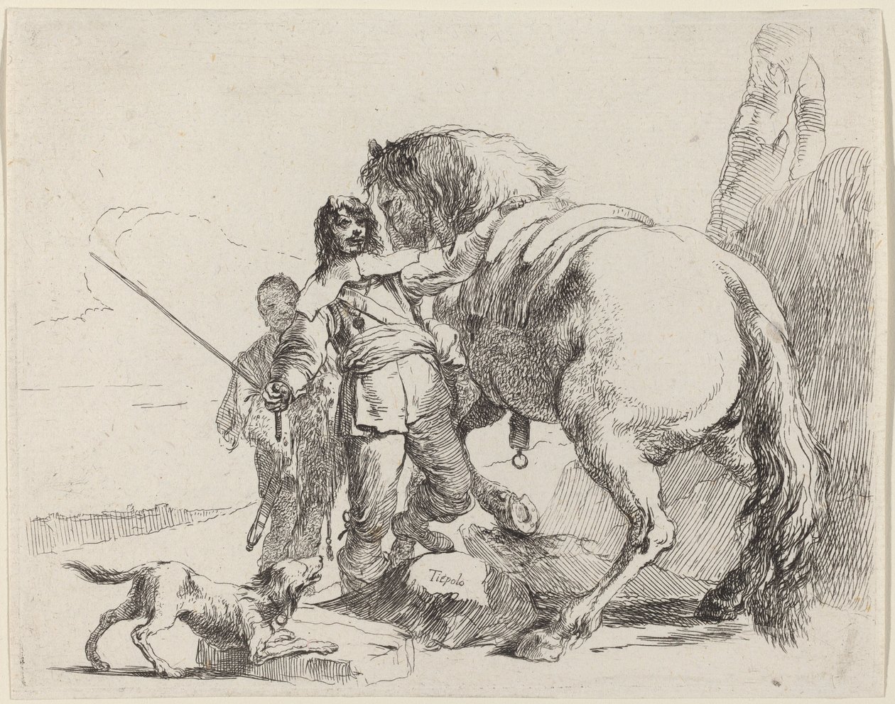 Soldaat met paard en bediende door Giovanni-Battista Tiepolo