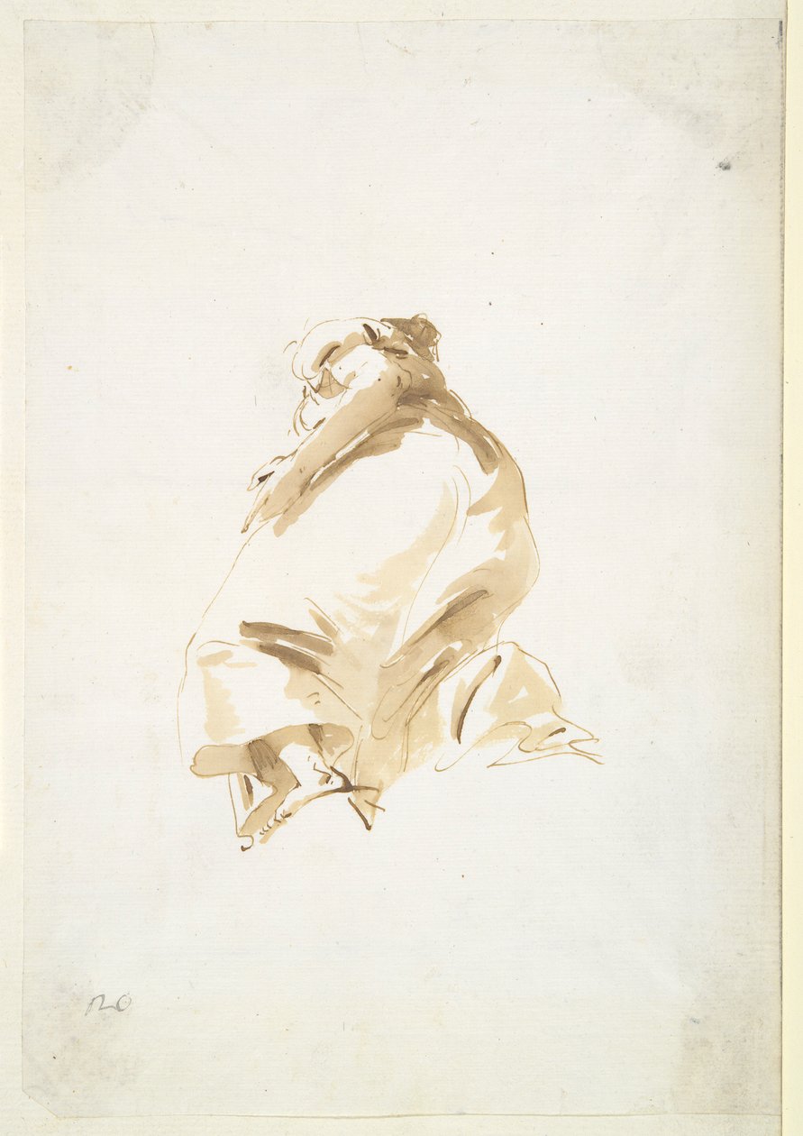 Staande vrouwelijke figuur gezien van achteren en van onderen door Giovanni Battista Tiepolo