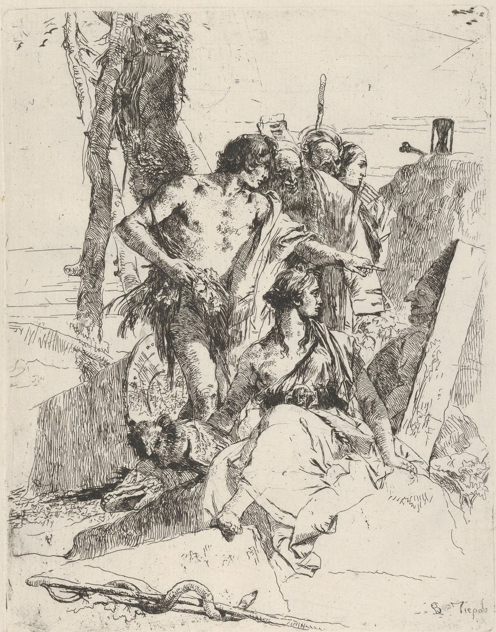 De ontdekking van het graf van Punchinello, uit de Scherzi, ca. 1743-50 door Giovanni Battista Tiepolo