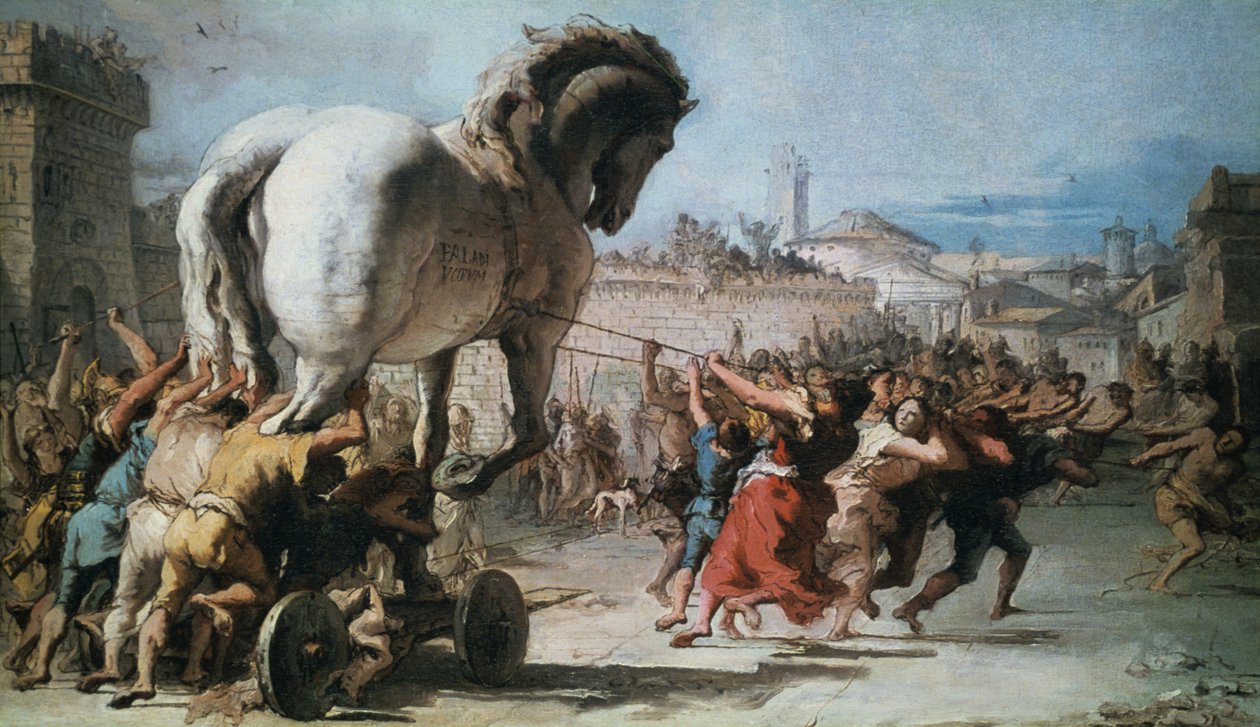 De Processie van het Trojaanse Paard in Troje, ca. 1760 door Giovanni Battista Tiepolo