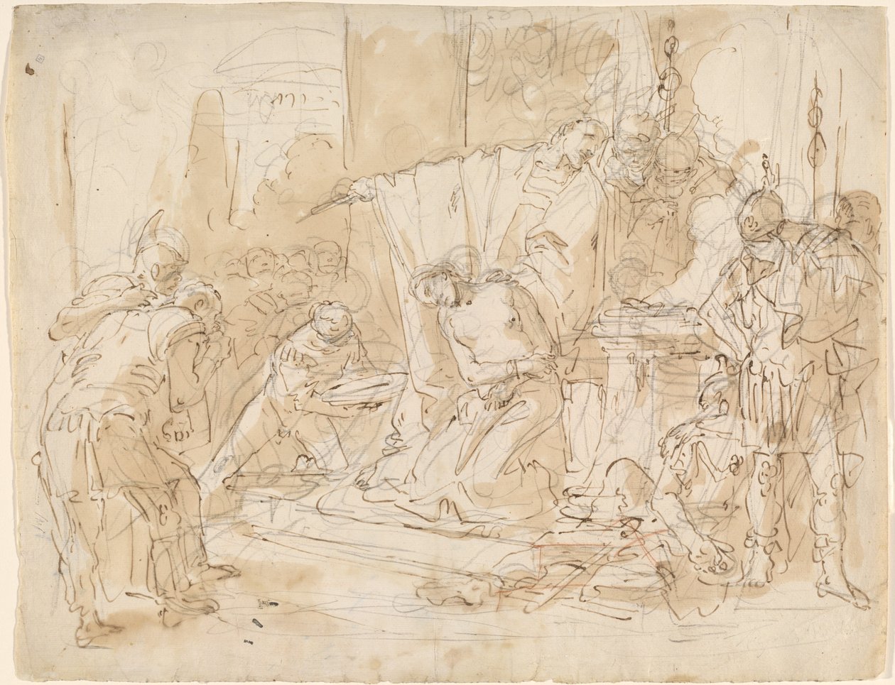 Het offer van Iphigenia (recto) / Studie van een mannelijk naakt (verso) door Giovanni Battista Tiepolo