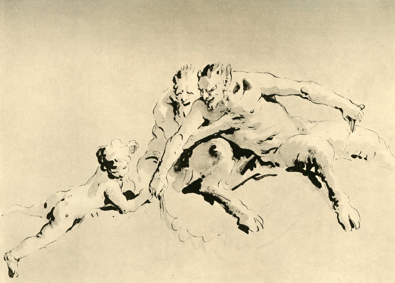 Twee faunen en een Cupido, midden 18e eeuw, 1928 door Giovanni Battista Tiepolo