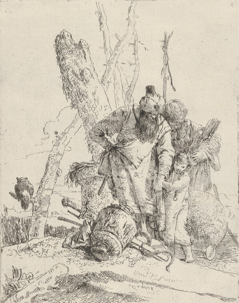 Twee astrologen en een jongen, uit de Scherzi door Giovanni Battista Tiepolo