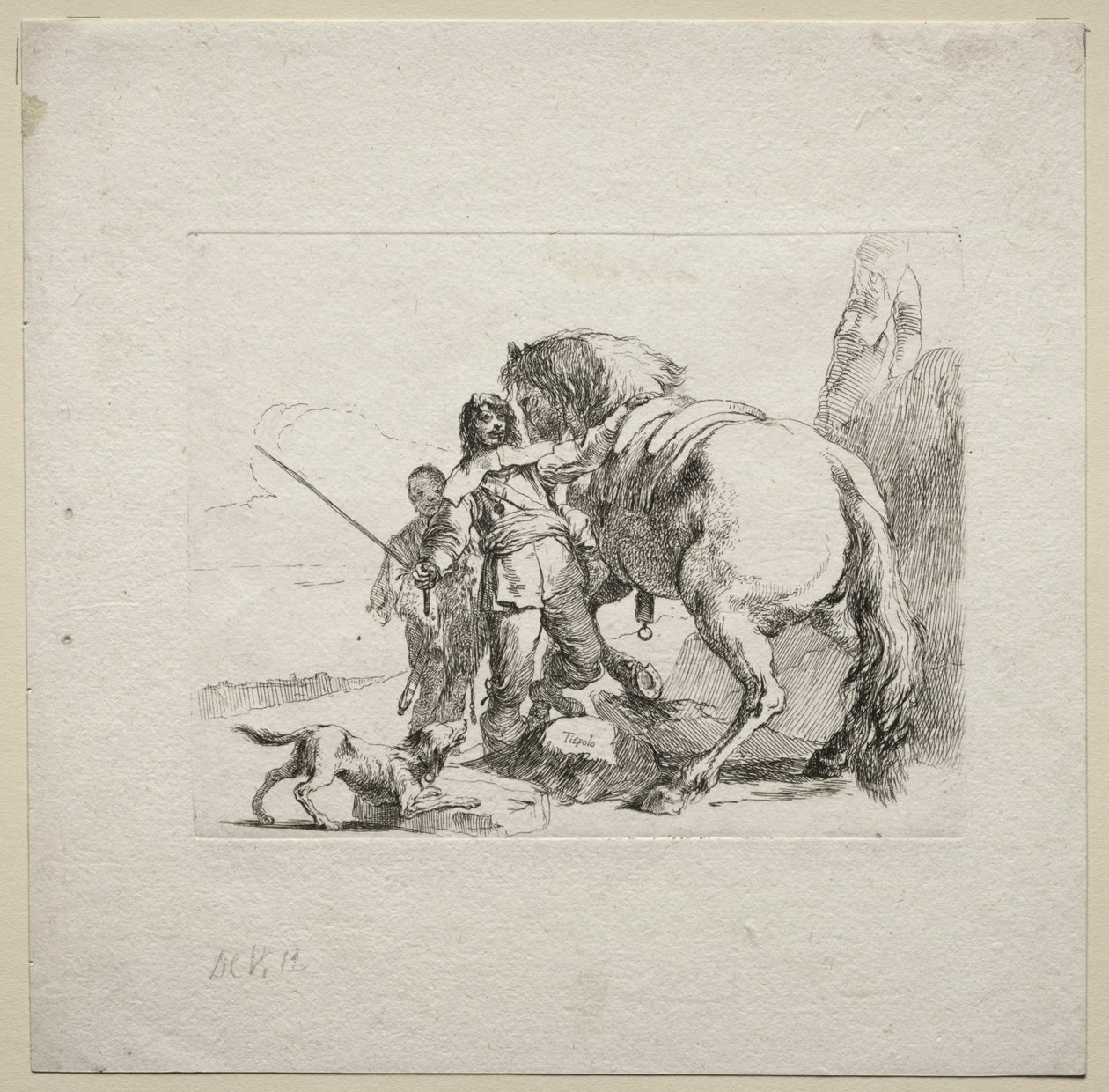Verschillende caprices: De ridder die zijn paard bestijgt, 1785 door Giovanni Battista Tiepolo