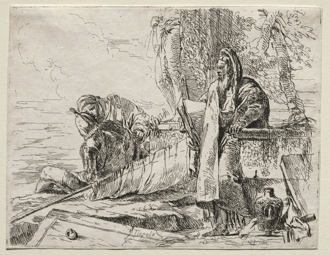 Verschillende grillen: De filosoof met een boek door Giovanni Battista Tiepolo