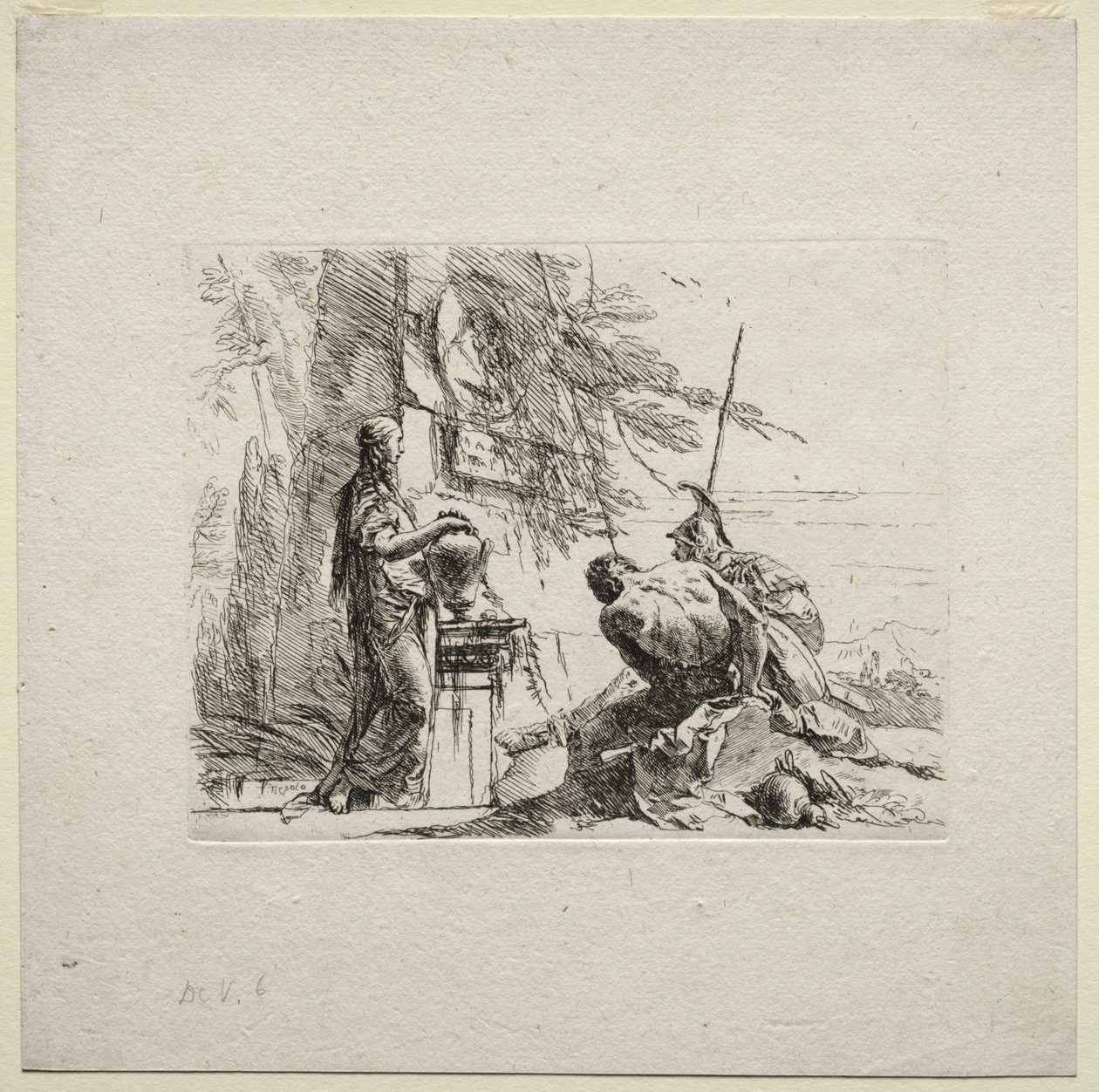 Verschillende Caprices: De Vrouw Staande met Handen op een Vaas, 1785 door Giovanni Battista Tiepolo