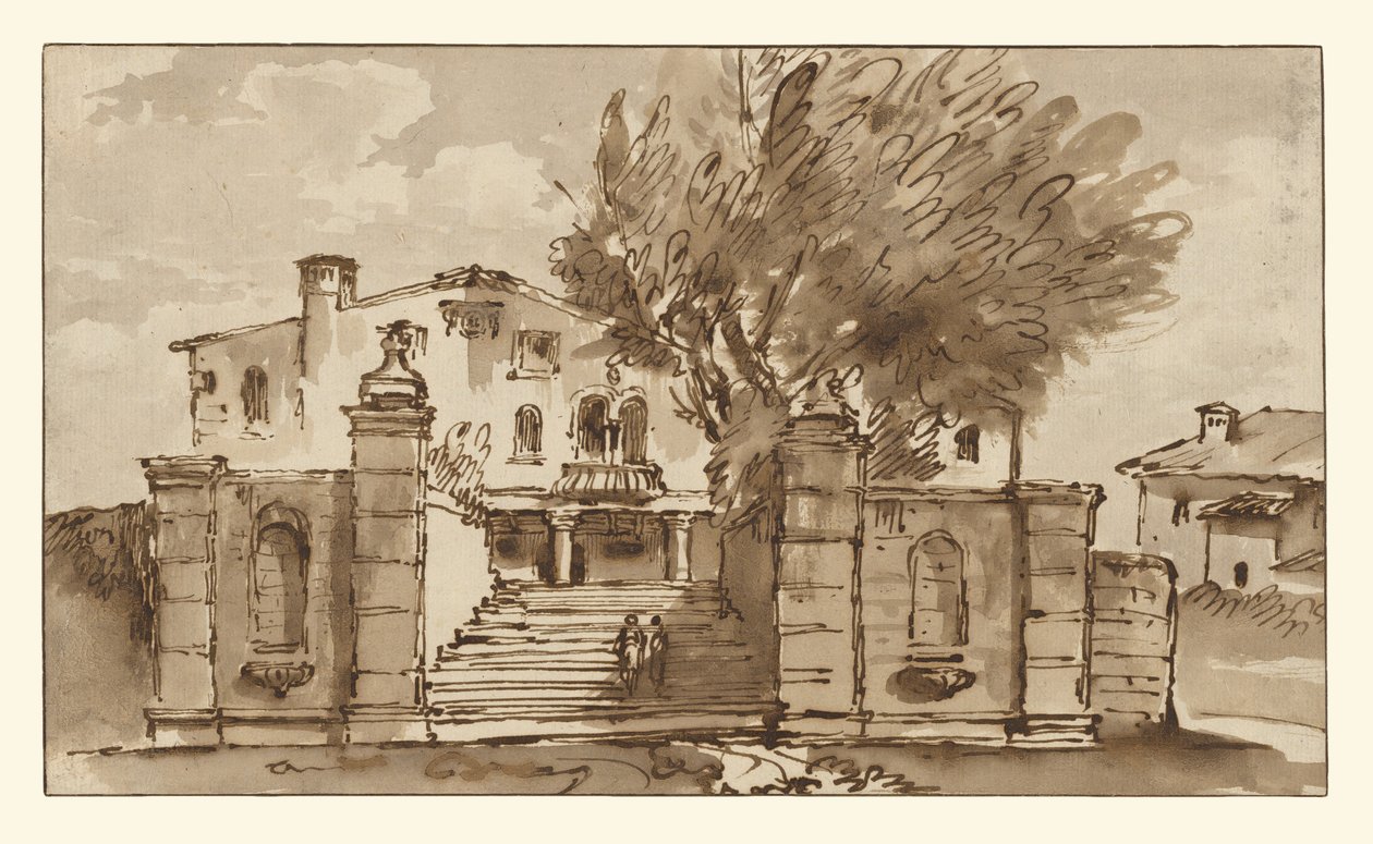 Uitzicht op een villa door Giovanni Battista Tiepolo
