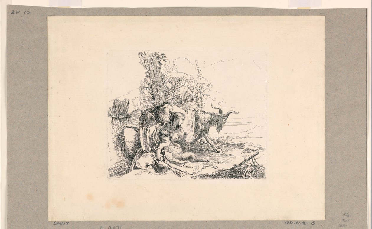Vrouw met een Satyr-kind, uit de Vari Capricci door Giovanni Battista Tiepolo