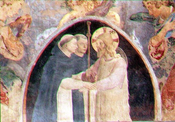 Christus verwelkomt twee Dominicaanse monniken, lunet, detail door Giovanni Battista Vanni
