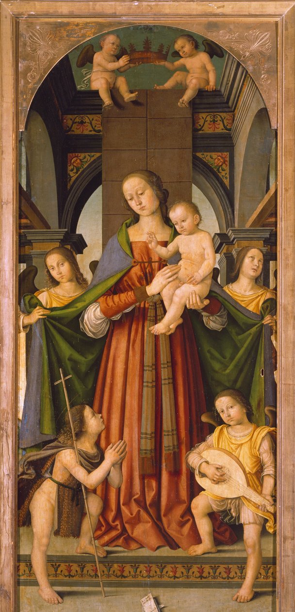 Madonna met Kind, centraal paneel van Madonna met Kind drieluik met Heiligen door Giovanni Battista the Elder Bertucci