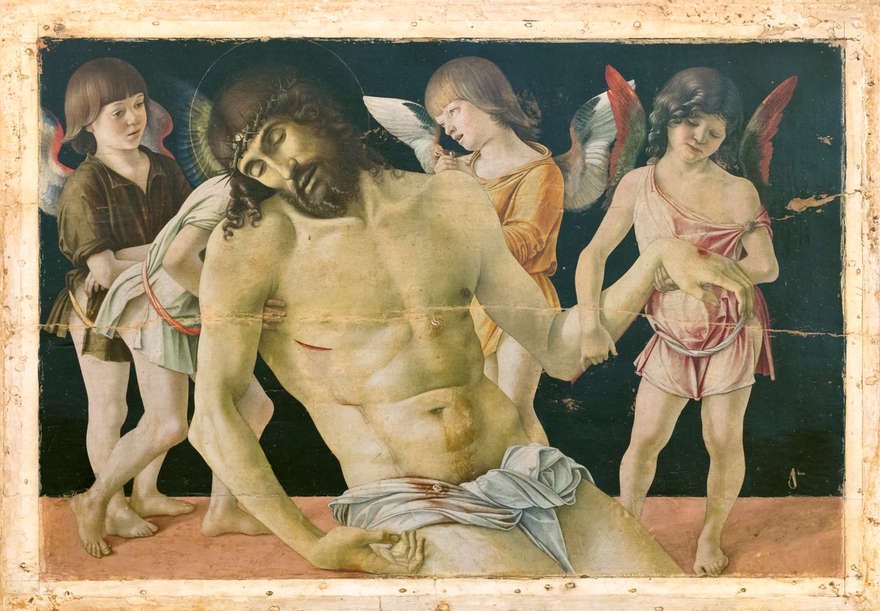 Dode Christus ondersteund door engelen | Giovanni Bellini