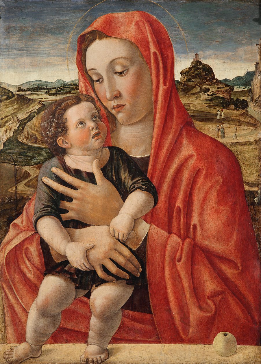 Duits: Maria mit dem Kind, das auf einer Brüstung steht Madonna met kind door Giovanni Bellini