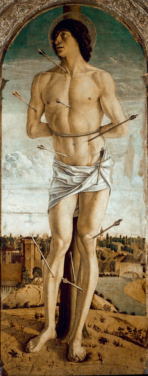 Polyptiek van Sint Vincent Ferrier: Sint Sebastiaan. door Giovanni Bellini