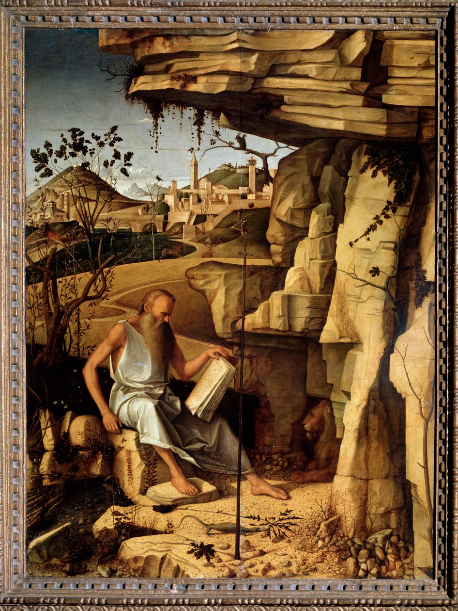 Sint Hiëronymus in de woestijn door Giovanni Bellini