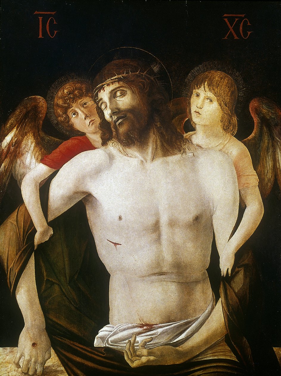 De dode Christus ondersteund door engelen, 1465-1470 door Giovanni Bellini