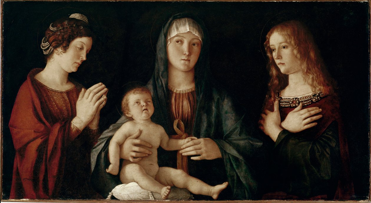 Maagd met kind met Sint Catharina en Sint Maria Magdalena door Giovanni Bellini