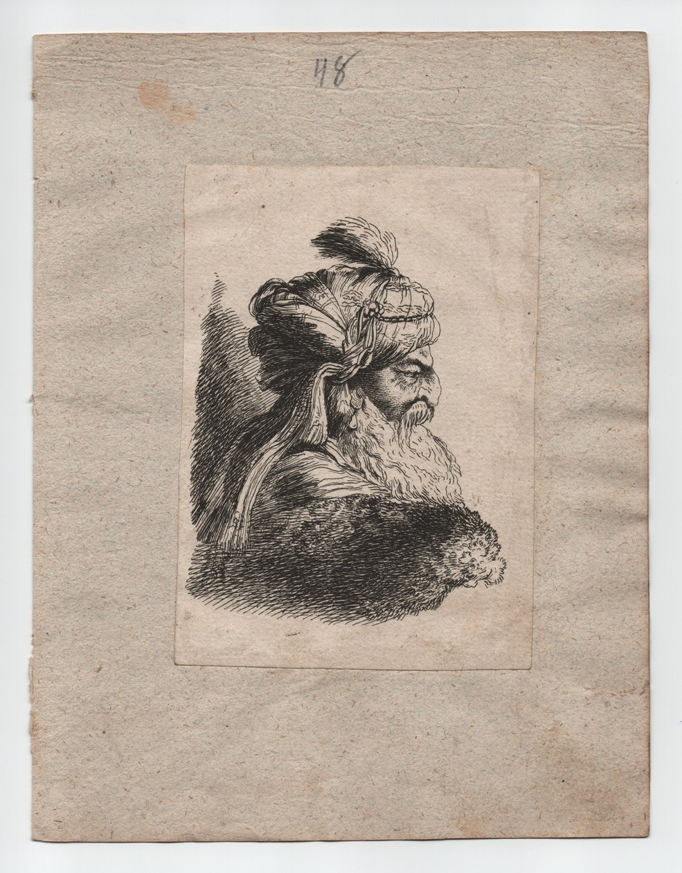 Turks hoofd met tulband, ca. 1760 (gravure) door Giovanni Benedetto (1609 64) (after) Castiglione