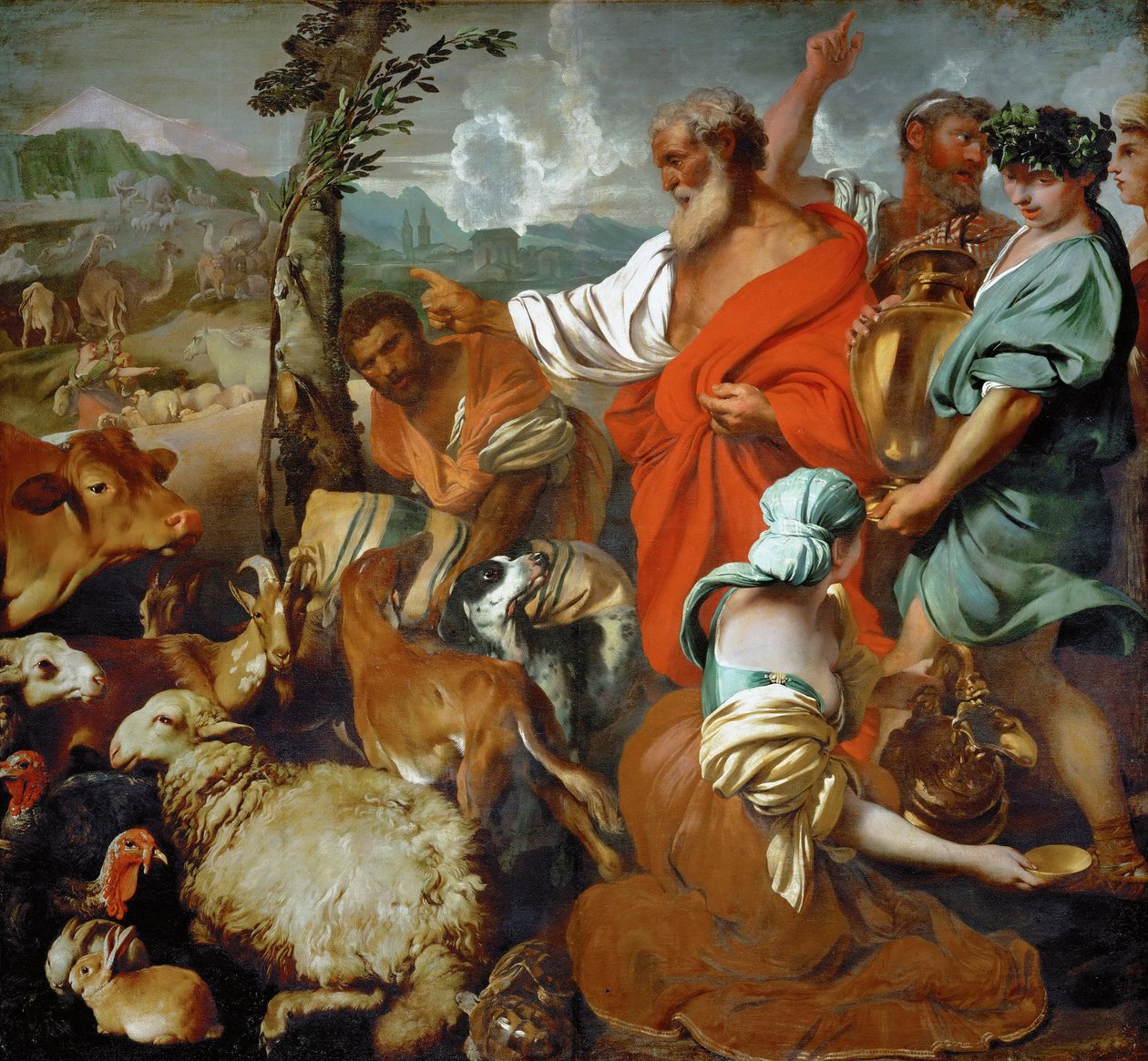 De dieren gaan aan boord van de Ark van Noach door Giovanni Benedetto Castiglione
