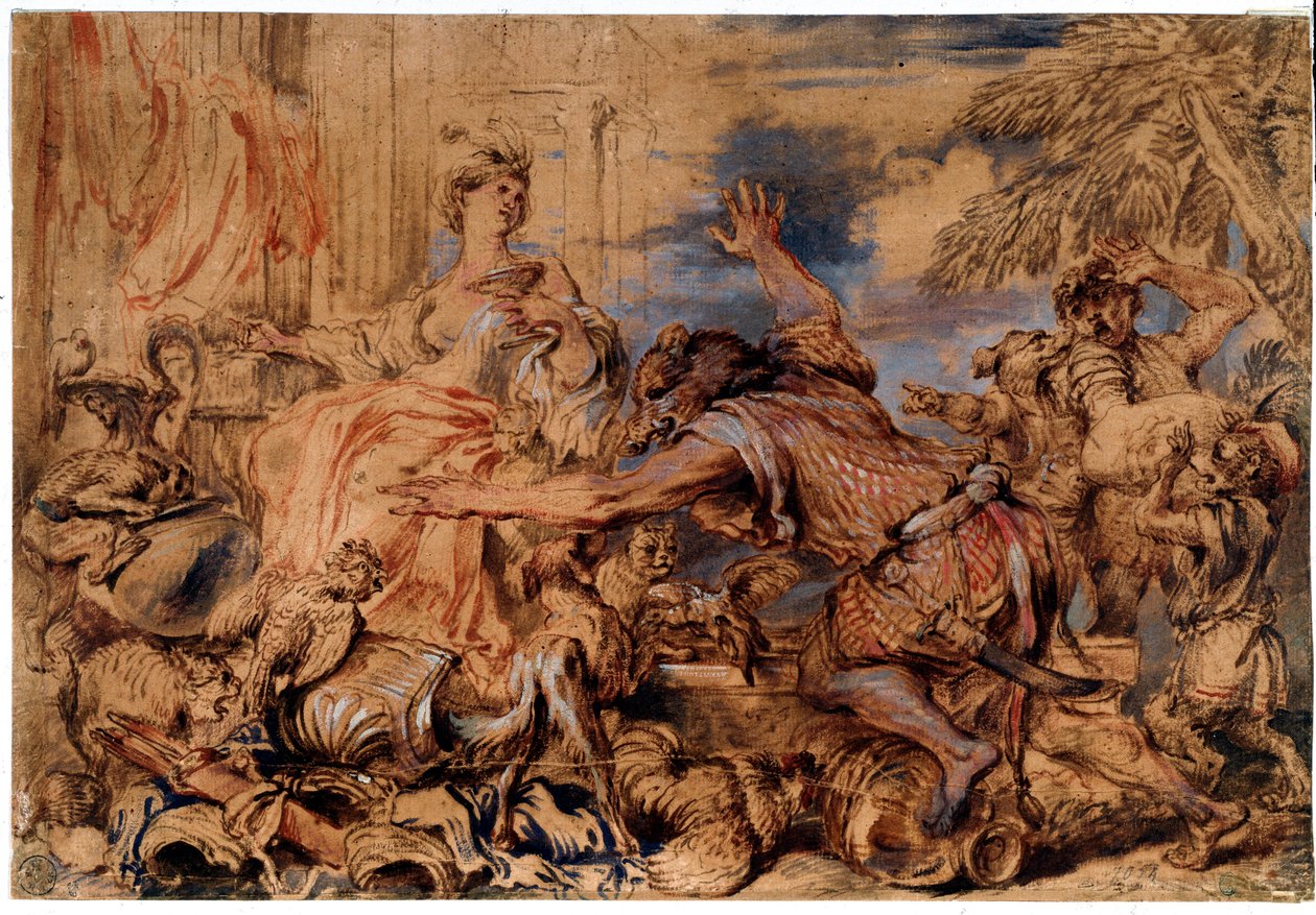 Odyssee van Homerus: de heks Circe en de metgezellen van Odysseus (Ulysses) veranderd in zwijnen door Giovanni Benedetto Castiglione