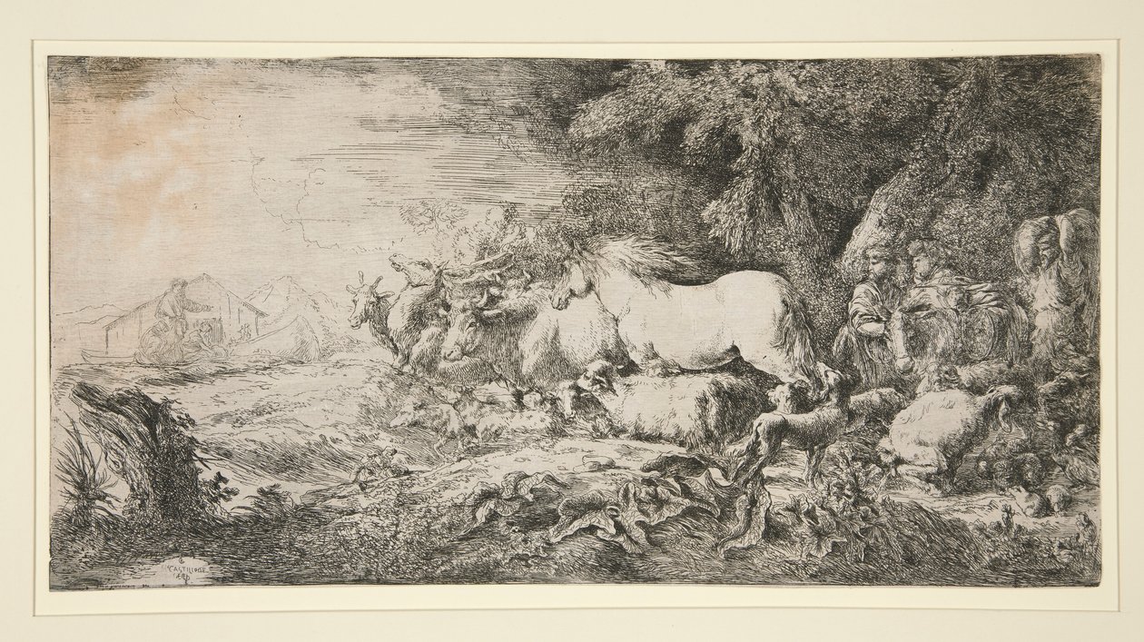 Dieren die de Ark van Noach Binnenkomen door Giovanni Benedetto Castiglione