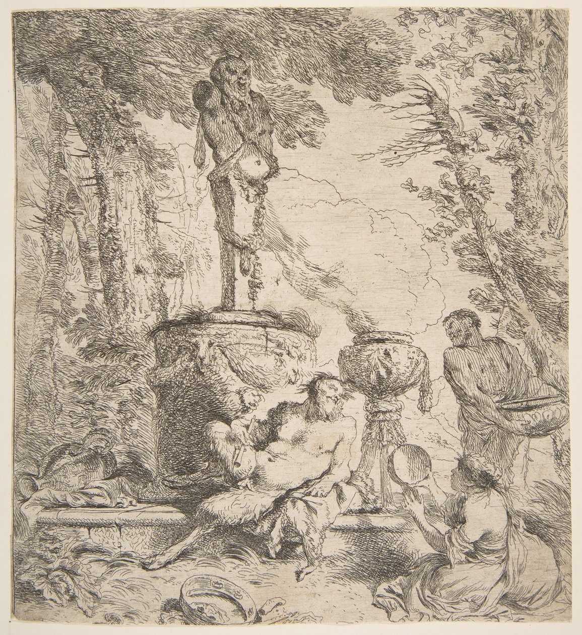 Bacchanaal voor een altaar voor de goden door Giovanni Benedetto Castiglione