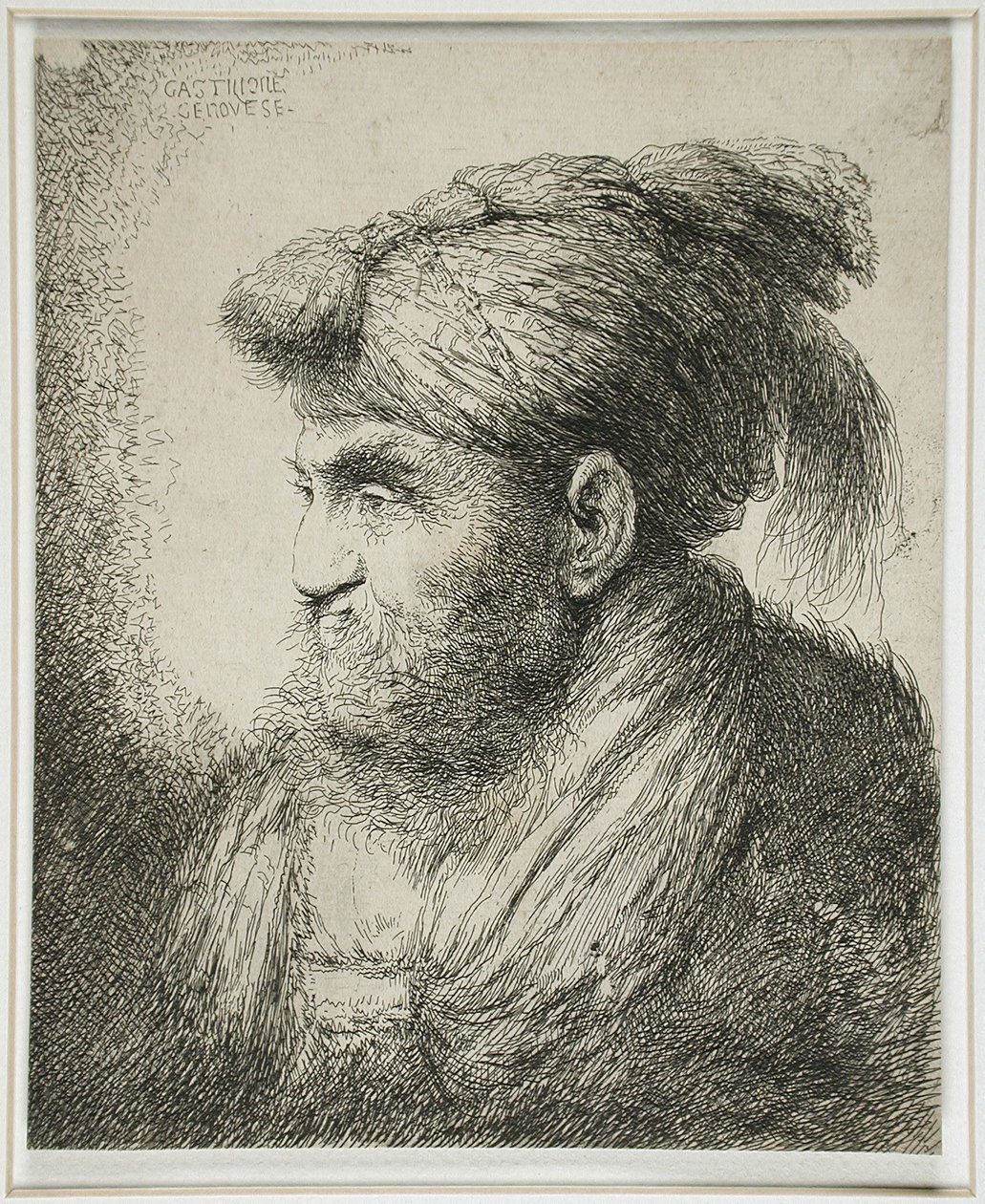 Bebaarde man met een tulband door Giovanni Benedetto Castiglione