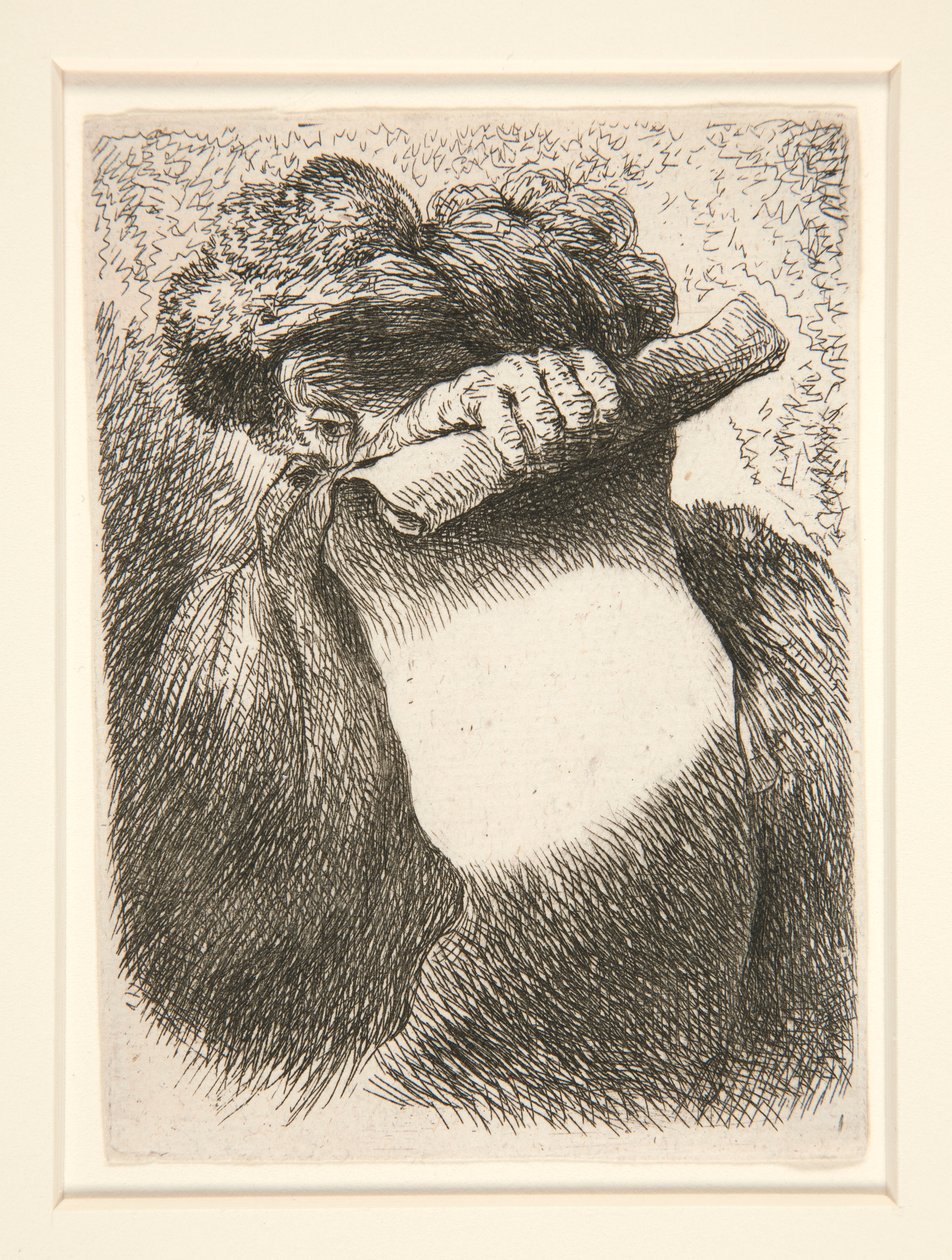 Figuur die een grote banderol vasthoudt, uit de serie Kleine Studies van Hoofden door Giovanni Benedetto Castiglione