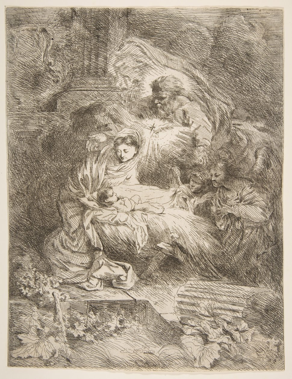 God de Vader die de Maagd en het Kind observeert, engelen aan de rechterkant, ca. 1645-47 door Giovanni Benedetto Castiglione