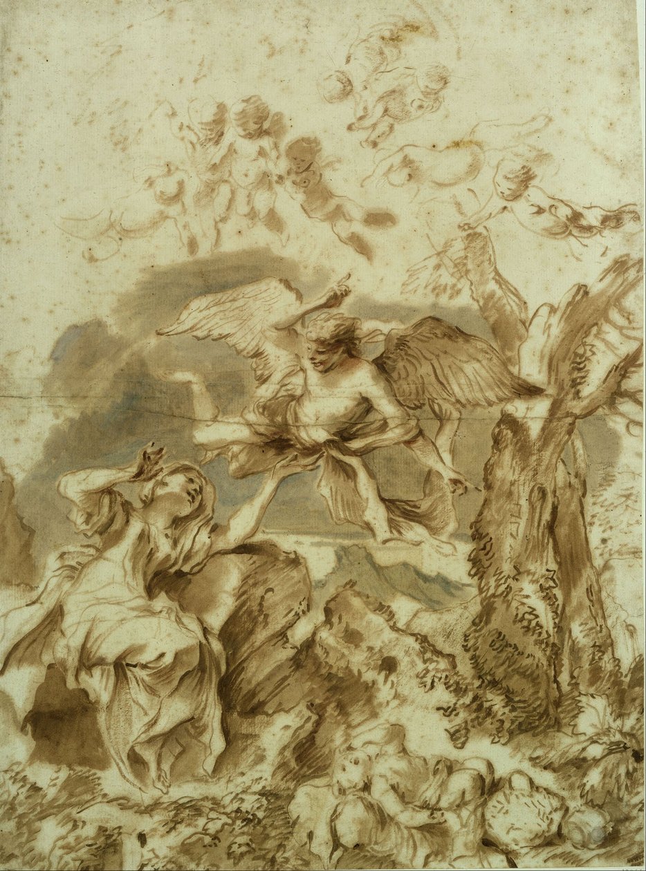 Hagar en Ismaël in de woestijn door Giovanni Benedetto Castiglione
