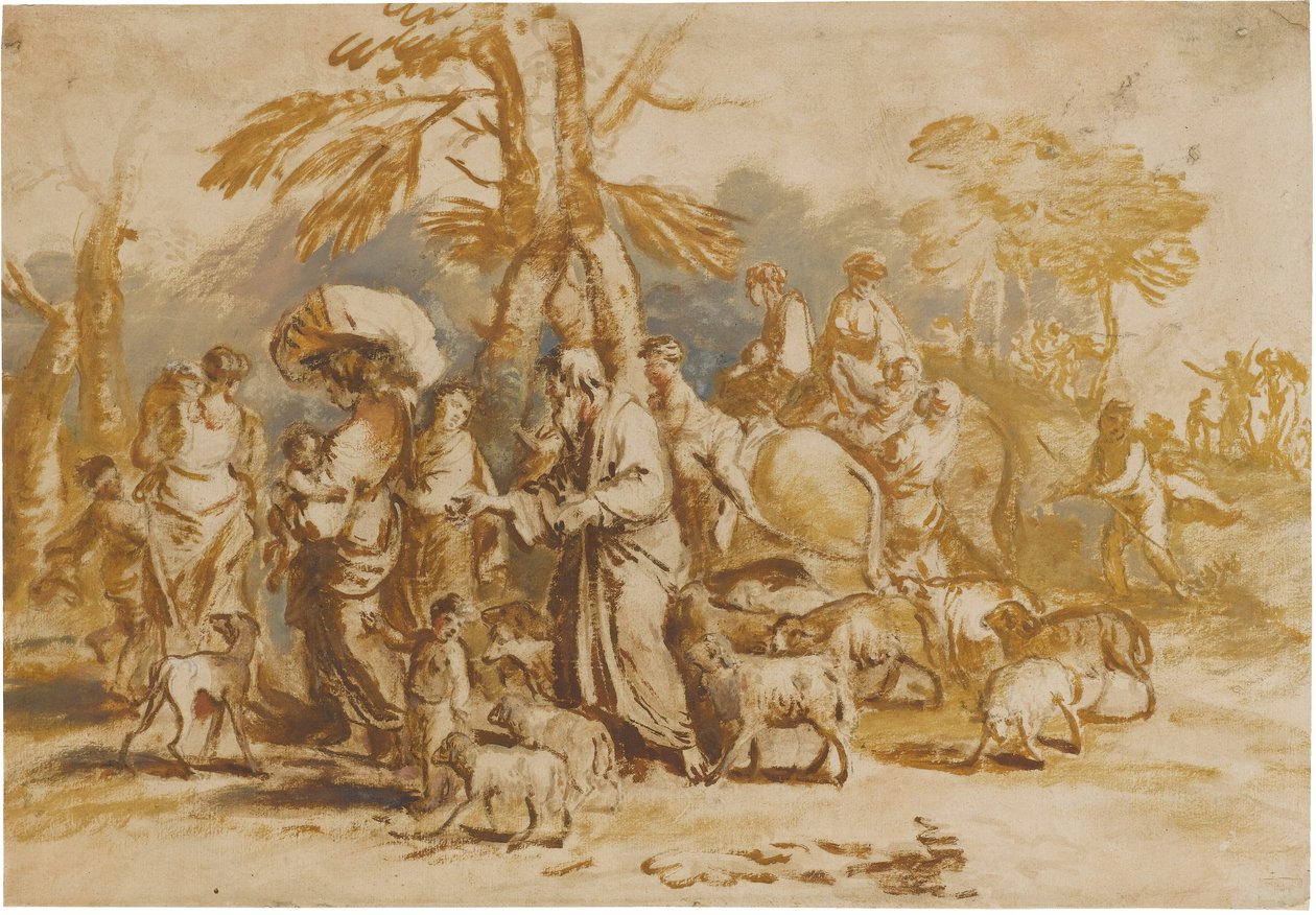 Hirtenfamilie auf der Reise (Reise Jakobs) door Giovanni Benedetto Castiglione